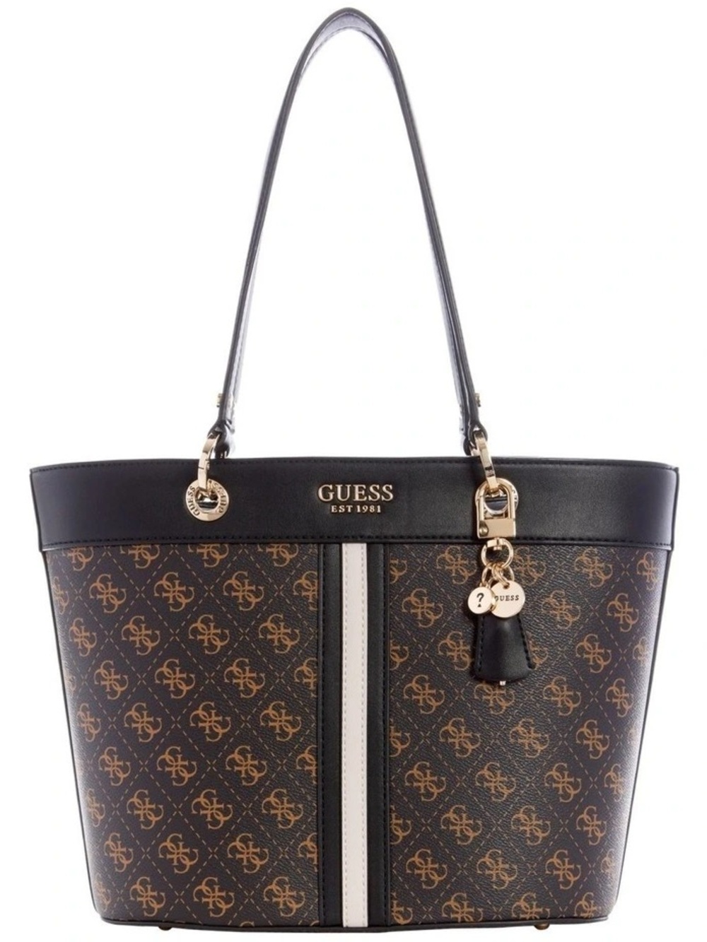 GUESS Noelle Brown Multi Zip Top Tote Bag